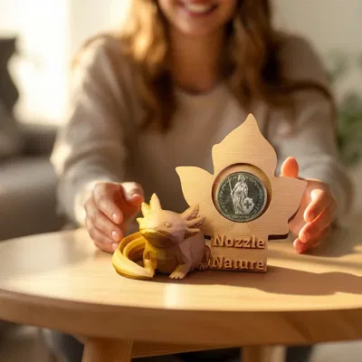 Mô hình Axolotl 3D và đế trưng bày xu gỗ độc đáo