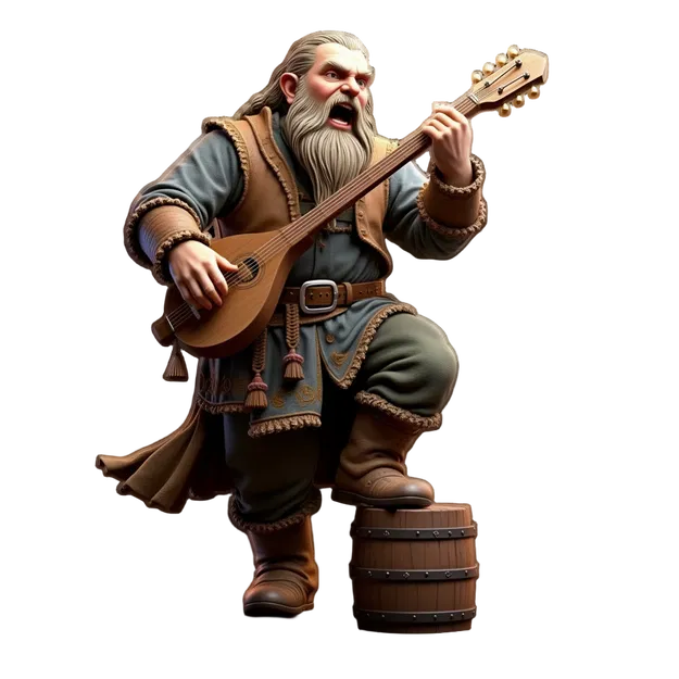 Mô hình 3D Dwarf Bard chú lùn nghệ sĩ chơi đàn lute siêu nét - Image 1