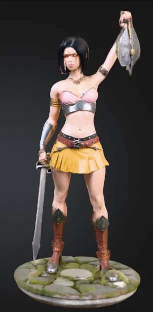 Mô hình nữ chiến binh Amazon cầm chiến tích - Tệp in 3D STL độc đáo - Image 1