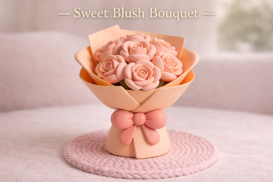 Mô hình 3D bó hoa hồng Sweet Blush Bouquet trang trí cực xinh - Image 1