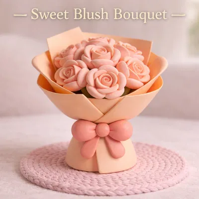 Mô hình 3D bó hoa hồng Sweet Blush Bouquet trang trí cực xinh