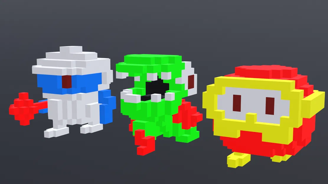 Bộ mô hình nhân vật game cổ điển Dig Dug phong cách Voxel - Image 1