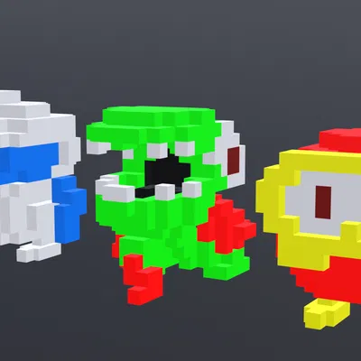 Bộ mô hình nhân vật game cổ điển Dig Dug phong cách Voxel