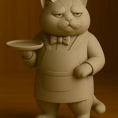 Tượng mèo bồi bàn giữ đồ (Waiter Cat Tray Holder) in 3D độc đáo