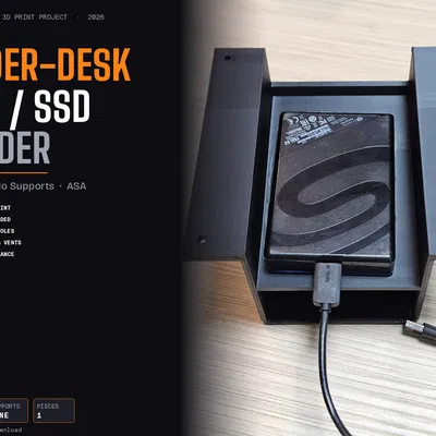 Giá Đỡ Đôi Ổ Cứng 2.5" HDD/SSD Gắn Dưới Bàn — In Nguyên Khối, Không Cần Support