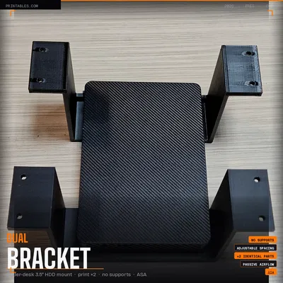 Giá đỡ ổ cứng 3.5" gắn dưới bàn - Thiết kế 2 mảnh, tùy chỉnh khoảng cách, không cần support