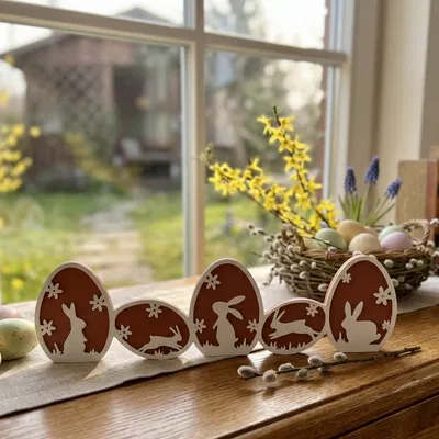 Mô hình trang trí hình chú thỏ và trứng Phục sinh 3D ấn tượng