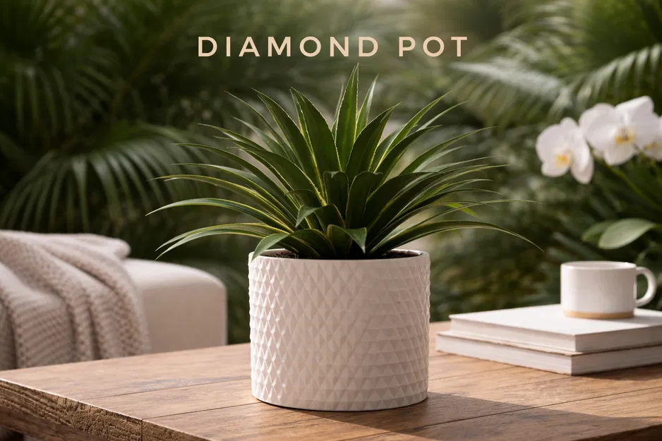 Diamond Pot: Chậu cây họa tiết kim cương in 3D sang trọng - Image 1
