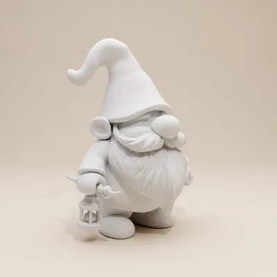 Tượng Chú Lùn Giữ Vườn (Gnome) Mập Mạp Cầm Đèn Lồng – Phong Cách Tối Giản