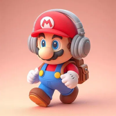 Mô hình 3D nhân vật Mario đeo tai nghe độc đáo