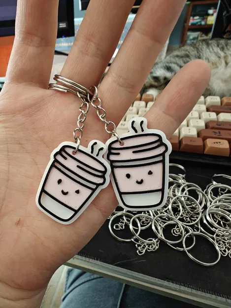 Móc khóa ly cà phê dễ thương | Đổi màu đơn giản (Không cần MMU/AMS) - Image 1