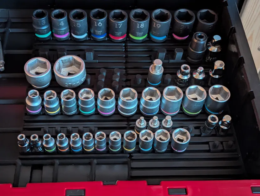 Giá đỡ đầu tuýp (socket) Gridfinity trên thanh ray - Image 1