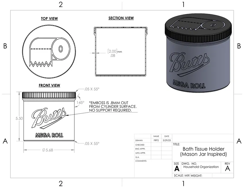 Hộp Đựng Giấy Vệ Sinh Kiểu Lọ Mason Jar "Butts Mega Roll" (Hỗ trợ Multicolor/AMS, Không Support) - Image 4