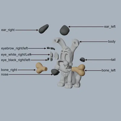 Mô hình Idefix (Chú cún của Asterix) tách màu để in 3D