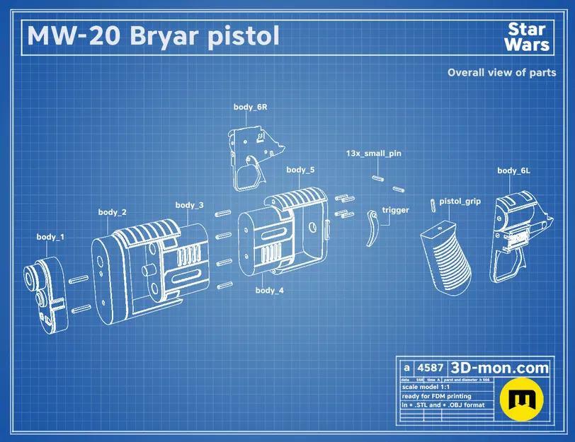 MW-20 Bryar Pistol - Mô hình Blaster Cassian Andor (Star Wars) - Image 5