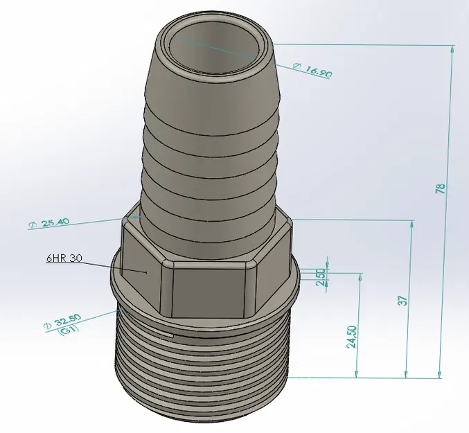 Đầu nối ống đuôi chuột (Hose Barb) với ren G1 - Image 1