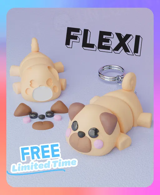 Móc khóa chó Pug nằm Flexi (Các bộ phận riêng biệt) - Image 1