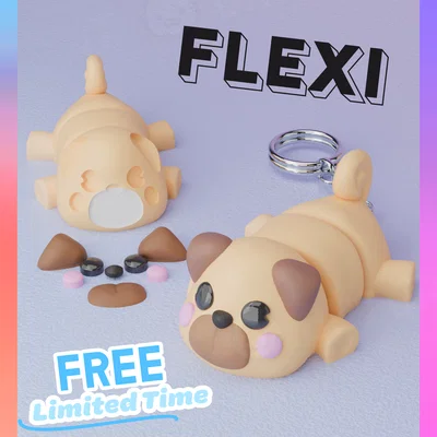 Móc khóa chó Pug nằm Flexi (Các bộ phận riêng biệt)