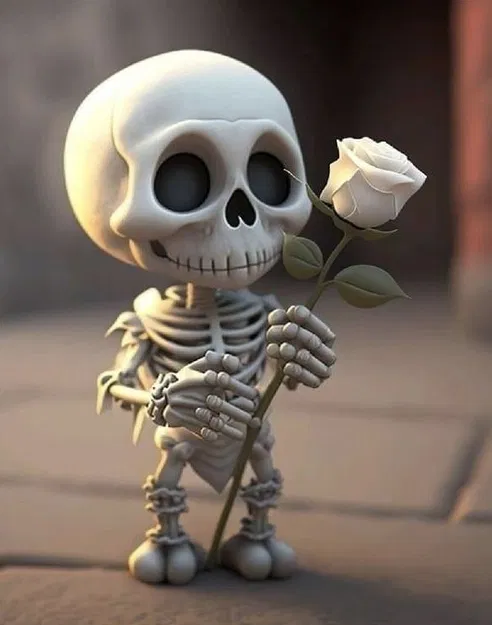 Mô hình ESQUELETO: Bộ xương nhỏ đáng yêu cầm hoa hồng - Image 3