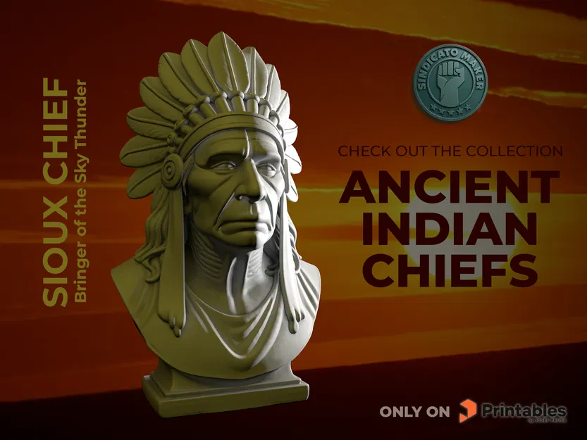 Mô hình 3D tượng bán thân Tù trưởng Sioux oai vệ (Great Sioux Chief) - Image 1