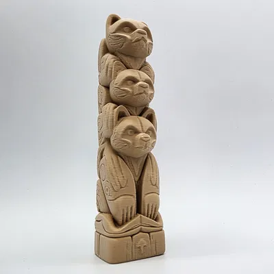 Mô hình cột Totem ba chú gấu trang trí 3D tinh xảo