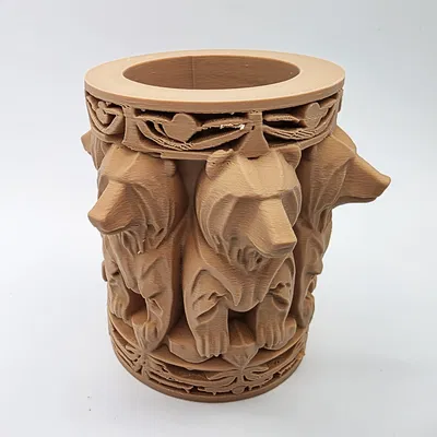 Cốc đựng bút hình gấu khắc 3D trang trí độc đáo