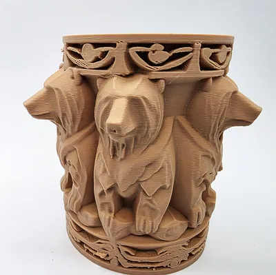 Cốc đựng bút hình gấu khắc 3D trang trí độc đáo