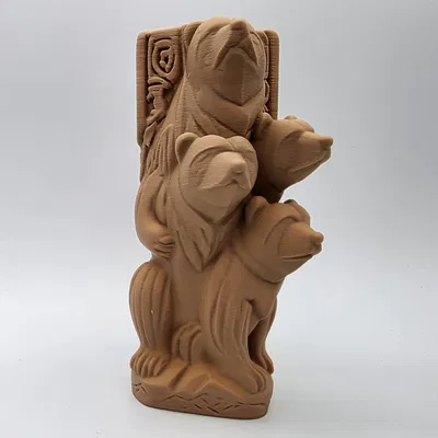 Tượng gia đình gấu 3D trang trí nghệ thuật (Carved Wood Bear Family)
