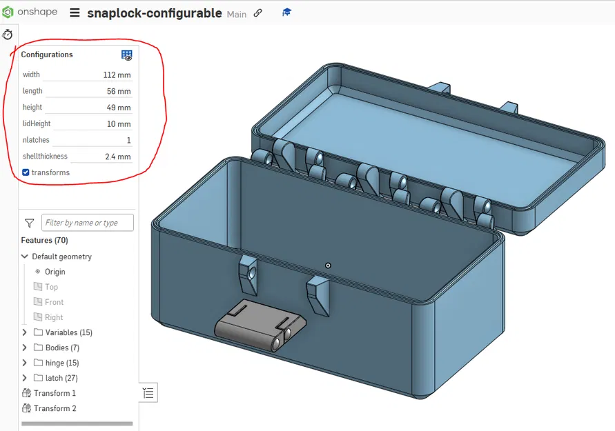 Hộp lưu trữ SnapLock (Parametric Onshape) - Image 1