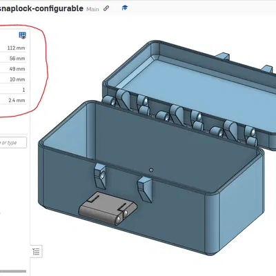Hộp lưu trữ SnapLock (Parametric Onshape)