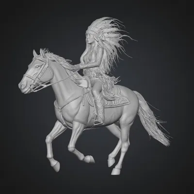 Mô hình 3D Feathered Dawn Rider: Nữ chiến binh cưỡi ngựa tinh xảo