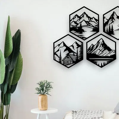 Tranh Treo Tường Hexagon Mountains - v3