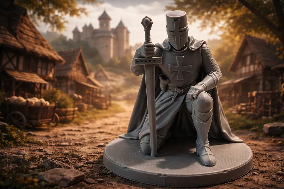 Mô hình 3D hiệp sĩ Templar quỳ gối trang nghiêm - Image 1