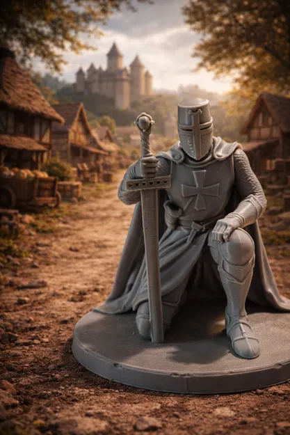 Mô hình 3D hiệp sĩ Templar quỳ gối trang nghiêm - Image 2