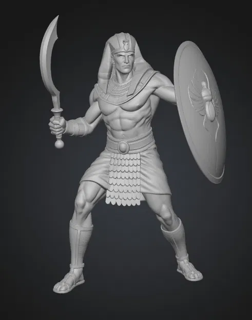 Mô hình 3D chiến binh Ai Cập cổ đại cùng kiếm Khopesh và khiên - Image 1