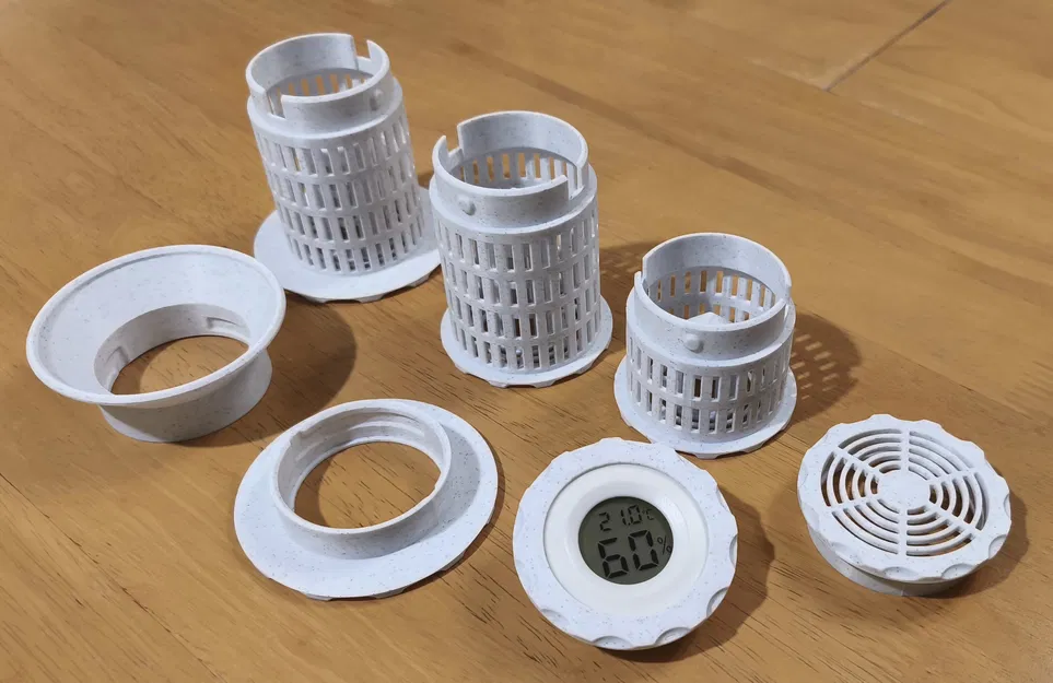 Hộp đựng hạt hút ẩm Silica Gel có gắn ẩm kế cho cuộn filament - Image 1