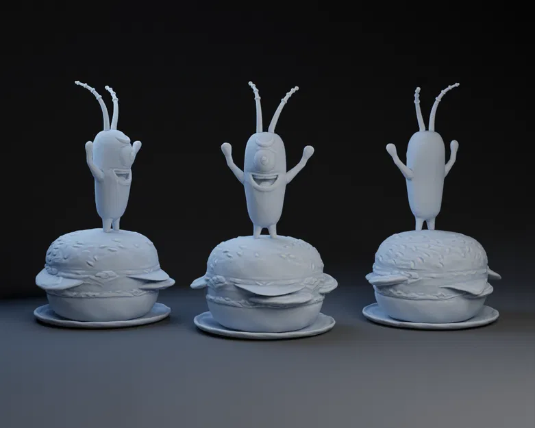 Mô hình 3D Plankton trên bánh Krabby Patty - SpongeBob fan art - Image 1