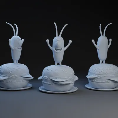 Mô hình 3D Plankton trên bánh Krabby Patty - SpongeBob fan art