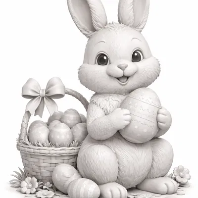 Chú thỏ Phục sinh dễ thương cầm giỏ trứng – Mô hình in 3D trang trí