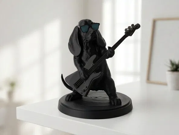 Dog Star - Tượng Basset Hound Rockstar Đang Chơi Đàn Bass - Image 1