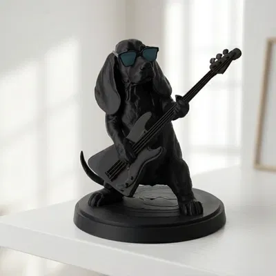 Dog Star - Tượng Basset Hound Rockstar Đang Chơi Đàn Bass