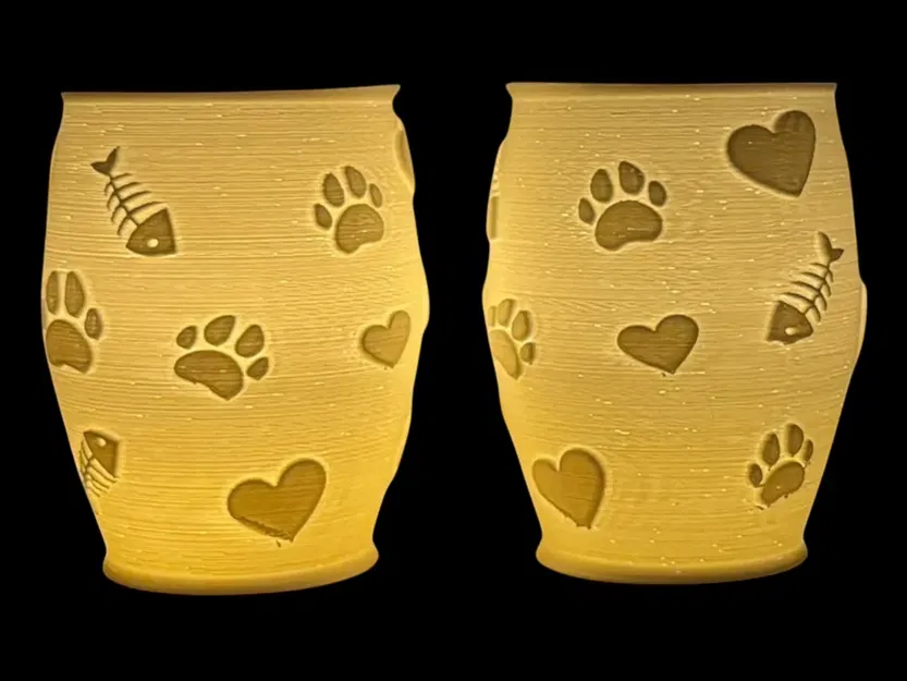 Đèn Tealight Litophane Họa Tiết Dấu Chân-Trái Tim-Xương Cá Dành Cho Người Yêu Mèo - Image 2