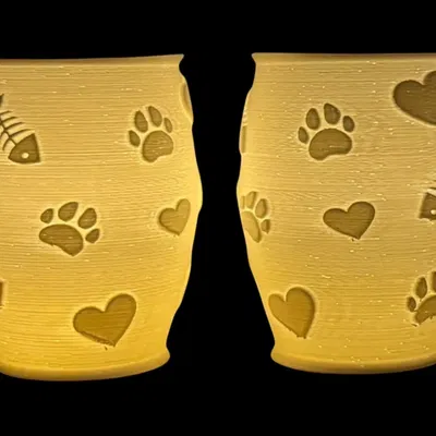 Đèn Tealight Litophane Họa Tiết Dấu Chân-Trái Tim-Xương Cá Dành Cho Người Yêu Mèo