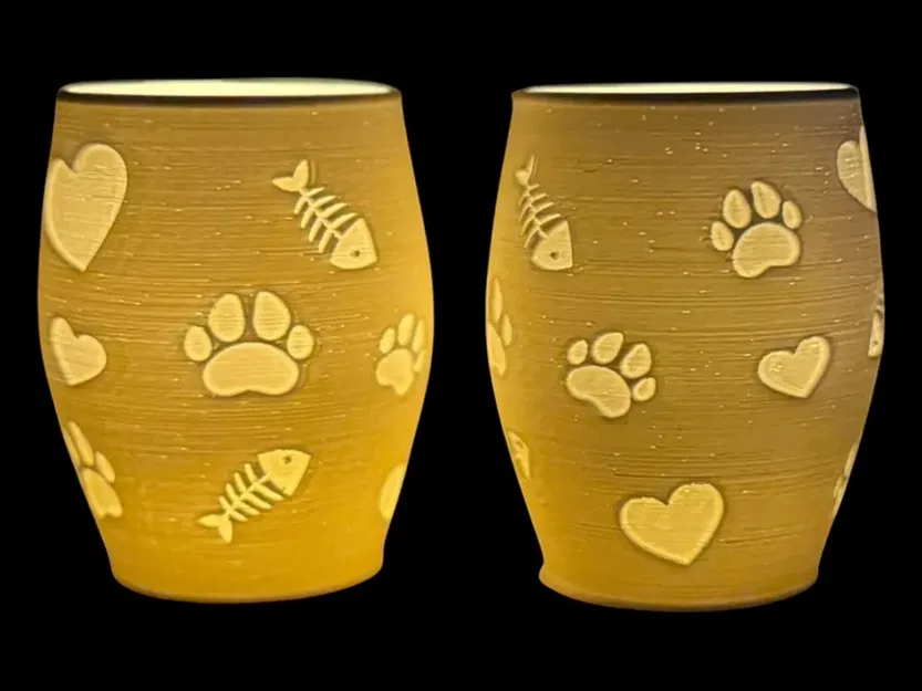 Đèn Tealight Litophane Inverted Họa Tiết Mèo (Dấu chân - Trái tim - Cá) - Image 2