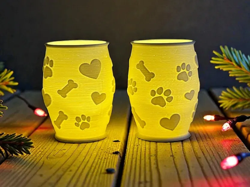 Đèn Litophane Tealight Họa Tiết Paw-Heart-Bone Dành Cho Người Yêu Chó - Image 1