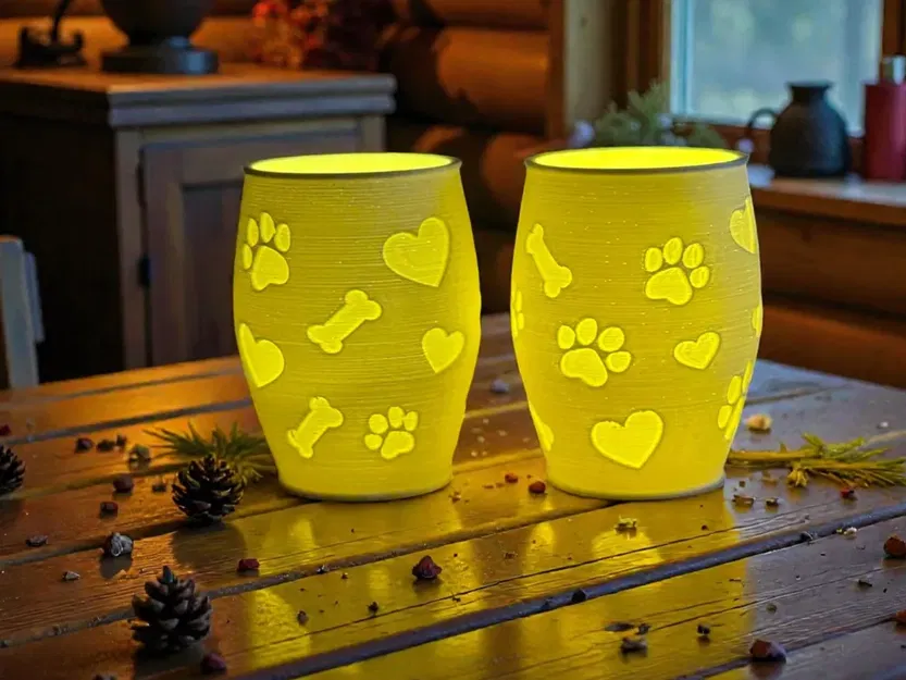 Đèn Litophane Tealight Hình Dấu Chân-Trái Tim-Xương Cho Chó (Bản Đảo Ngược) - Image 1