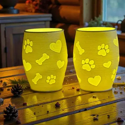 Đèn Litophane Tealight Hình Dấu Chân-Trái Tim-Xương Cho Chó (Bản Đảo Ngược)