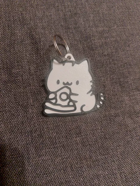 Móc khóa Mèo ăn Pizza - Đã cải tiến lỗ móc treo - Image 1