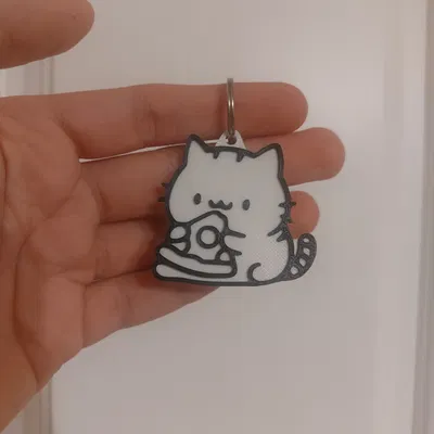 Móc khóa Mèo ăn Pizza - Đã cải tiến lỗ móc treo