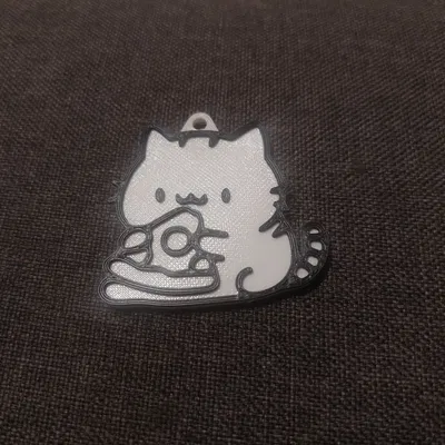 Móc khóa Mèo ăn Pizza - Đã cải tiến lỗ móc treo